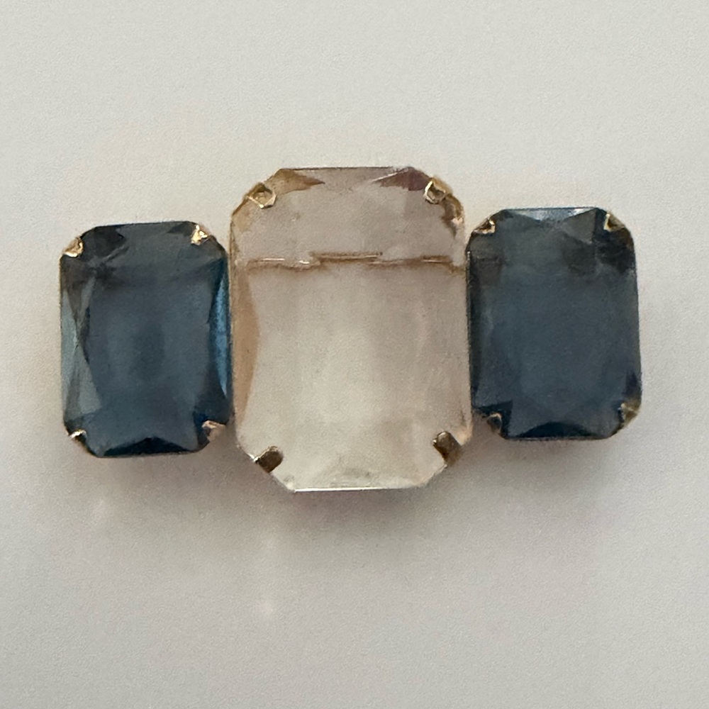 Elegant Blue and Clear Crystal Trio Brooch - Women's Jewelry. Vintage Avon